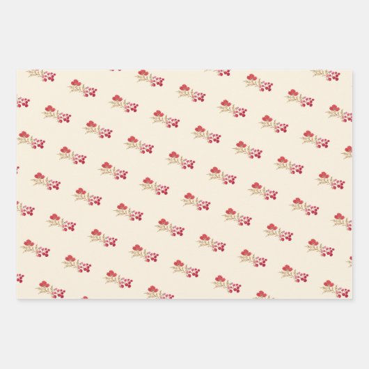Eleganter Cream Christmas Roter Botanischer Feiert Geschenkpapier Set (Vorderseite 3)