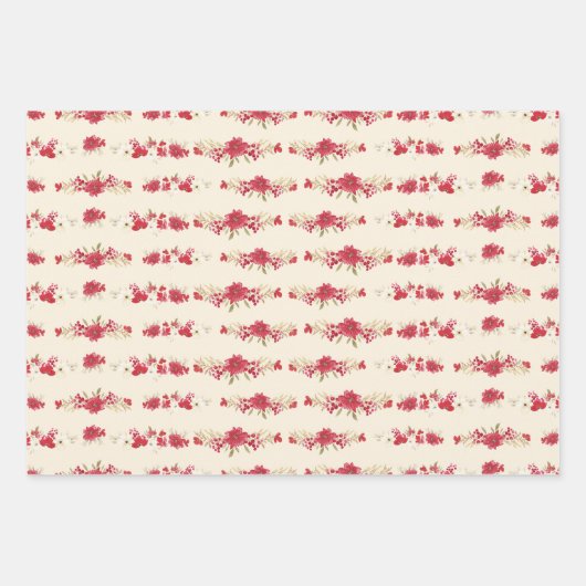 Eleganter Cream Christmas Roter Botanischer Feiert Geschenkpapier Set (Vorderseite)