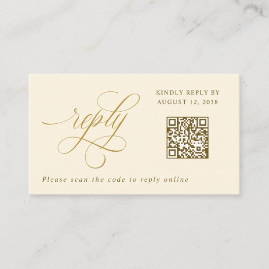 Eleganter Cream Gold Small UAWG QR Code Hochzeit Begleitkarte (Vorderseite)