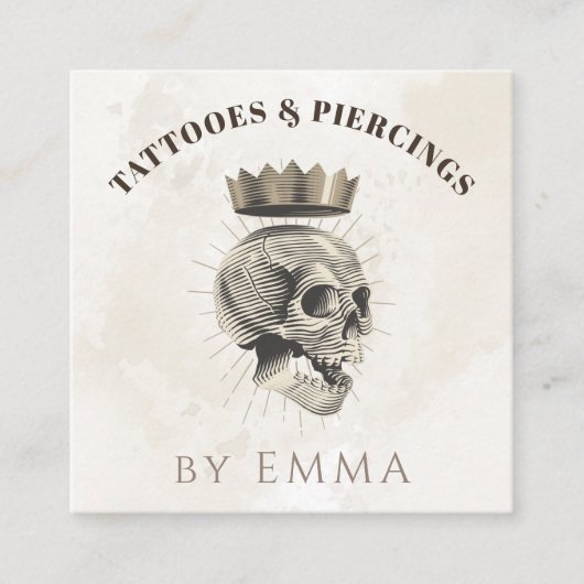Eleganter Cream Marble Royal Skull Tattoo Artist Quadratische Visitenkarte (Vorderseite)