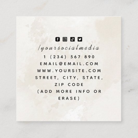 Eleganter Cream Marble Simple Skull Tattoo Artist Quadratische Visitenkarte (Rückseite)