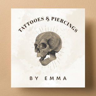 Eleganter Cream Marble Simple Skull Tattoo Artist Quadratische Visitenkarte