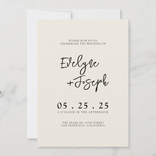 Eleganter Cream Minimal Boho Einladung (Vorderseite)