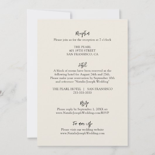 Eleganter Cream Minimal Boho Einladung (Rückseite)