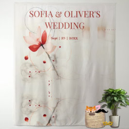 Eleganter Cream Red Poppies Wedding Foto Hintergru Wandteppich