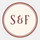 Eleganter Cream und Burgundy Monogram Umschlag Auf Runder Aufkleber (Vorderseite)