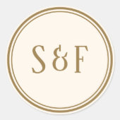 Eleganter Cream und Gold Monogram Umschlag Aufkleb Runder Aufkleber (Vorderseite)