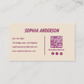 Eleganter Cream und Lila Checkered - Qr Code Visitenkarte (Rückseite)