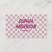 Eleganter Cream und Lila Checkered - Qr Code Visitenkarte (Vorderseite)