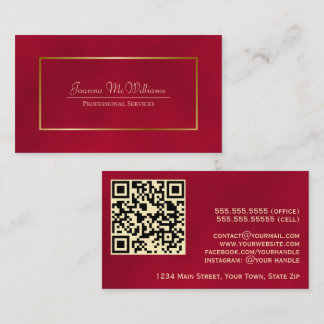 Eleganter Crimson Red & Gold Beruflich QR Code Visitenkarte