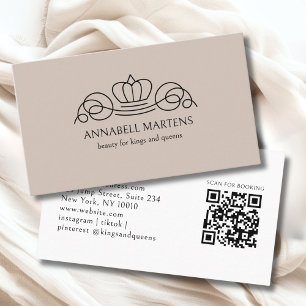 Eleganter Crown Salon Hellbrauner QR-Code Visitenkarte