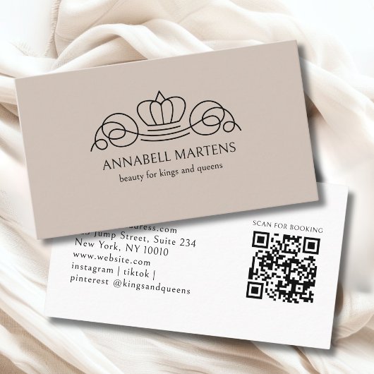 Eleganter Crown Salon Hellbrauner QR-Code Visitenkarte