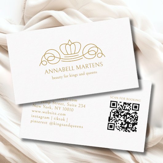 Eleganter Crown Salon Weißer QR-Code Visitenkarte