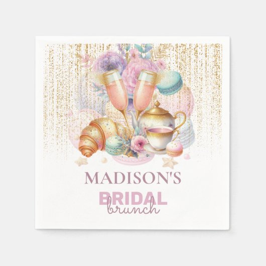 Eleganter Custom Bridal Brunch Pink & Gold Glitzer Serviette (Vorderseite)