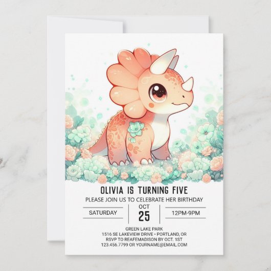 Eleganter Custom Dinosaur Digitaler Geburtstag Einladung (Vorderseite)