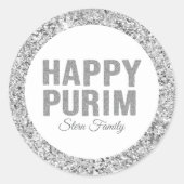 Eleganter Custom Hebrew Happy Purim Silver Glitzer Runder Aufkleber (Vorderseite)