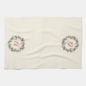 Eleganter Custom Monogram Weihnachtskranz Geschirrtuch (Horizontal)