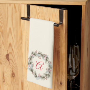 Eleganter Custom Monogram Weihnachtskranz Geschirrtuch