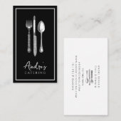 Eleganter Cutlery Logo Catering Schwarz Visitenkarte (Vorne/Hinten)