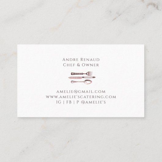 Eleganter Cutlery Logo Catering Schwarz Visitenkarte (Rückseite)