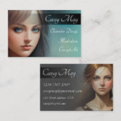 Eleganter Cyan Water Color Character Artist Visitenkarte (Vorne/Hinten)