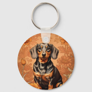 Eleganter Dachshund und Ringelblumen   Schlüsselanhänger