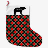 Eleganter Daddy Bear auf Black & Red Diamond Muste Großer Weihnachtsstrumpf (Vorderseite)