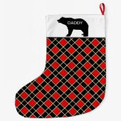 Eleganter Daddy Bear auf Black & Red Diamond Muste Großer Weihnachtsstrumpf (Rückseite)