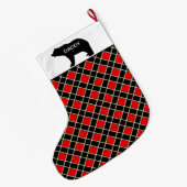 Eleganter Daddy Bear auf Black & Red Diamond Muste Großer Weihnachtsstrumpf (Rückseite (Hängend))