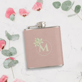 Eleganter Daisy Monogram Pink Imitats Leather Look Flachmann