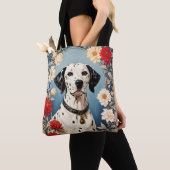 Eleganter Dalmatiner mit Dahlienblüten Tasche (Von Nahem)
