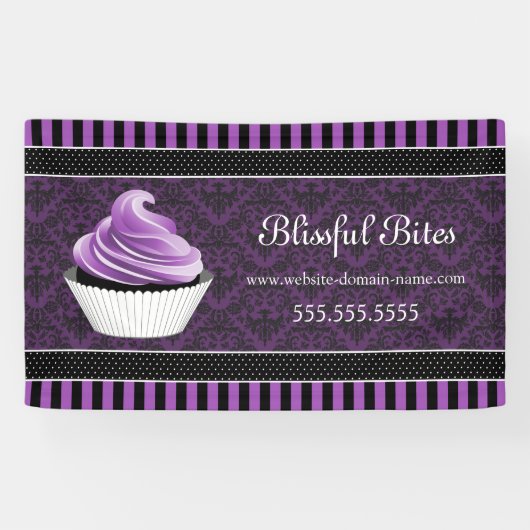 Eleganter Damask Lila Cupcake Banner (Horizontal)