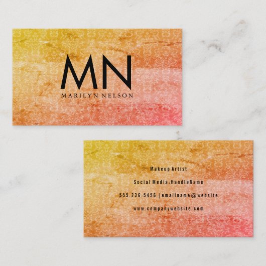 Eleganter Damask mit Monogram Visitenkarte (Vorne/Hinten)