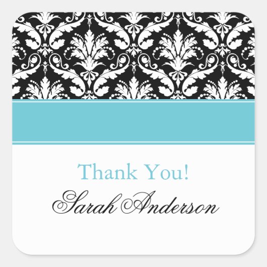 Eleganter Damask Muster Personalisierter Square St Quadratischer Aufkleber (Vorderseite)