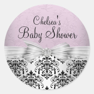 Eleganter Damask Pink Baby Shower Sticker