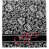 Eleganter Damasname und Monogramm Schwarz, Rosa We Duschvorhang (Vorderseite)