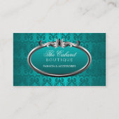 Eleganter Damast-aquamariner silberner Schimmer Visitenkarte (Vorderseite)