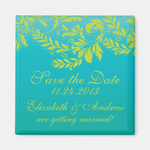 Eleganter Damast-Blatt-Strudel-Save the Date Magnet