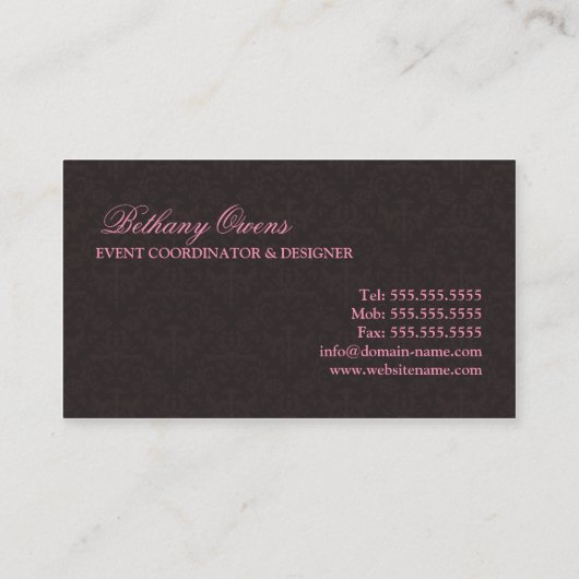 Eleganter Damast-Ereignis-Koordinator Visitenkarte (Rückseite)
