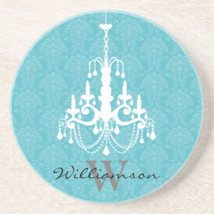 Eleganter Damast-Kronleuchter-Monogramm-Getränkeun Getränkeuntersetzer