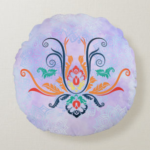 Eleganter Damast mit geometrischer Flora und Zweig Rundes Kissen