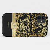 Eleganter Damast mit Monogramm. Schwarz-Gold. Case-Mate iPhone Hülle (Rückseite (Horizontal))