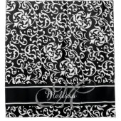 Eleganter Damast-Name und Monogramm Schwarzweiss Duschvorhang (Vorderseite)