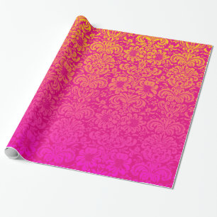 Eleganter Damast (Pink und Orange) Geschenkpapier