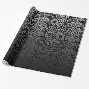 Eleganter Damast (Schwarzes und Silber) Geschenkpapier
