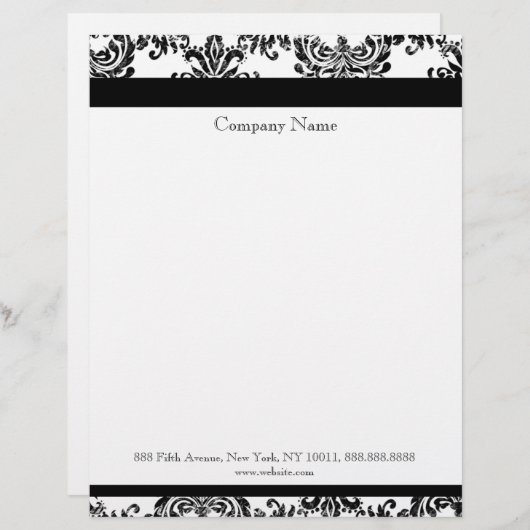 Eleganter Damast-Schwarzweiss-Briefkopf Briefbogen (Vorne/Hinten)