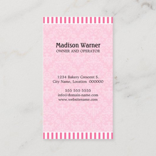 Eleganter Damast-Silhouette-kleiner Kuchen Visitenkarte (Rückseite)