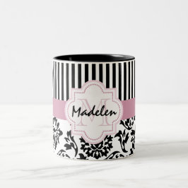 Eleganter Damast und Streifen monogramed Zweifarbige Tasse