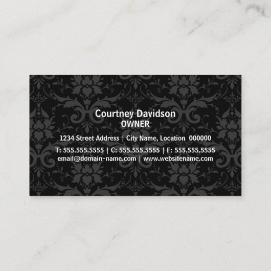 Eleganter Damast und Wirbel Visitenkarte (Rückseite)