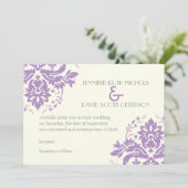 Eleganter Damastlavender, grau, Elfenbeinhochzeit Einladung (Stehend Vorderseite)